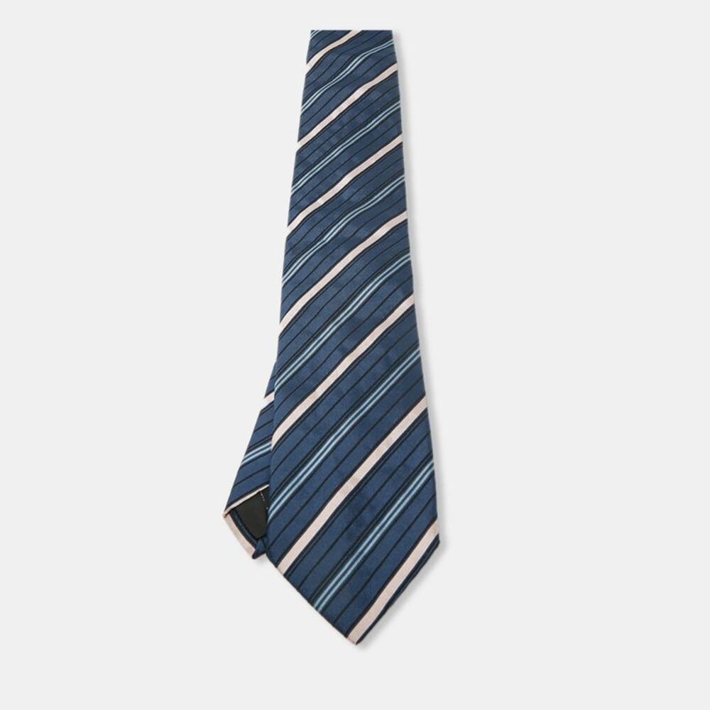 S.t. Dupont Blue Diagonal Striped Silk Tie